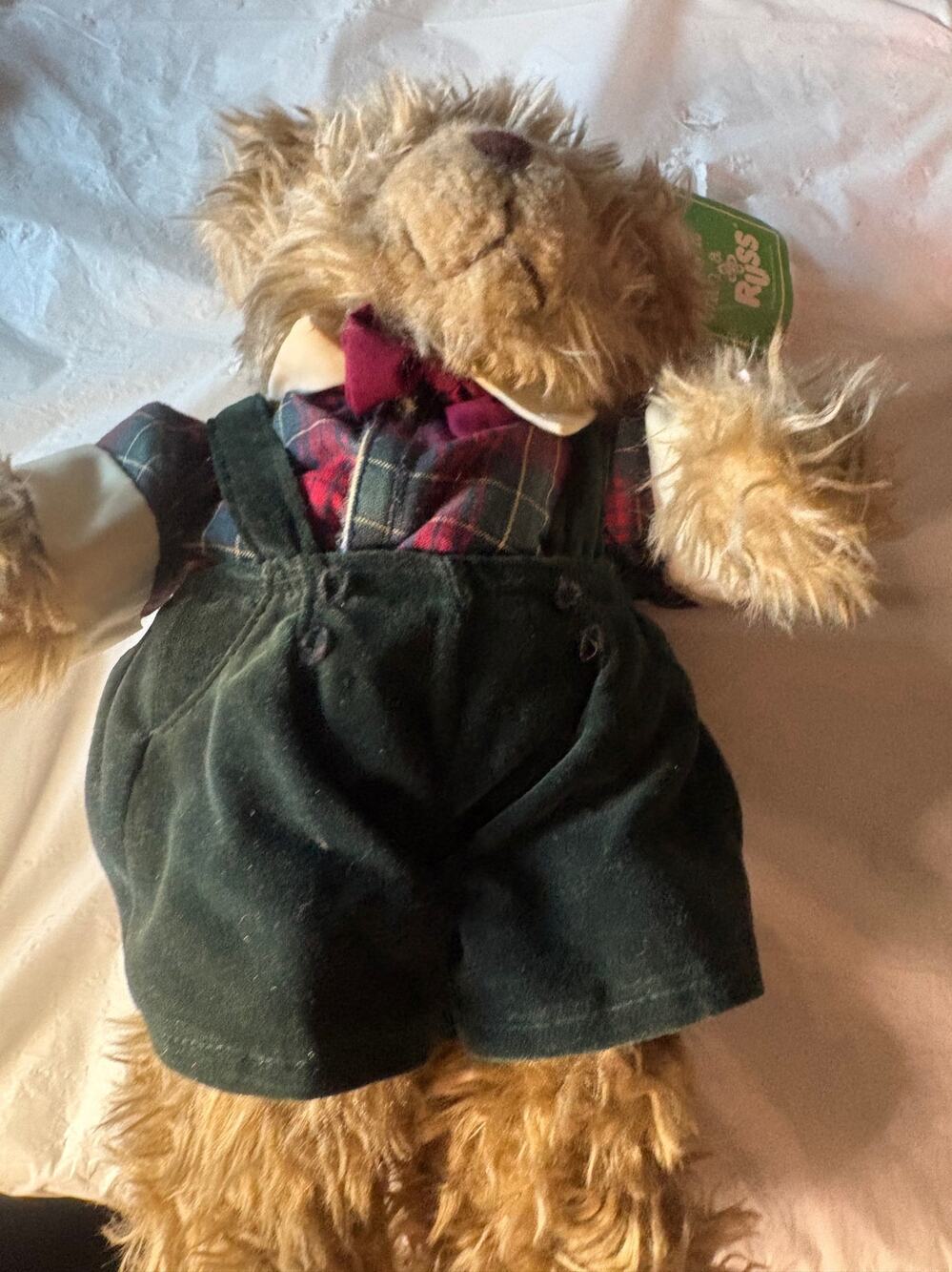 Russ Caress Soft Pet Teddy Bear, Plush Toy, Child's Gift, Tan & Red